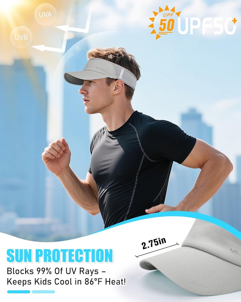 YANIKY Sports Sun Visor Hats for Women Men Lightweight Breathable Cooling Stretchy Visors Foldable UPF 50+ for Running Tennis Golf - Image 2